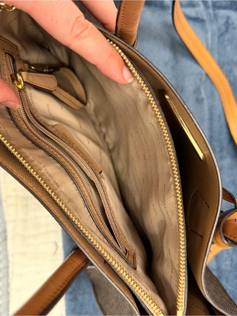 Michael Kors Brown MK Logo Satchel with Tan Trim
